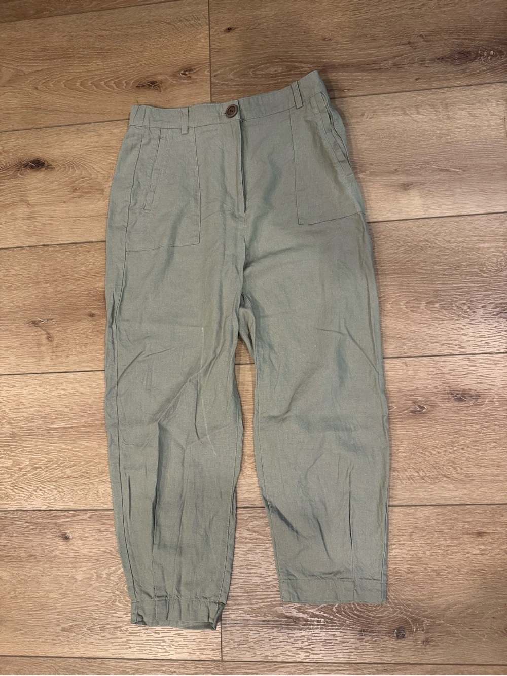 Zara Women's Sage Green Trousers with Elastic Cuffs